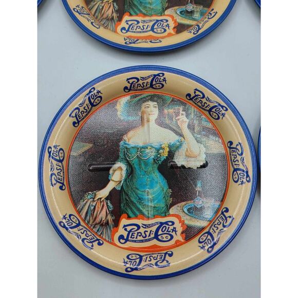 Vintage Victorian Lady Pepsi Cola Tin Coasters Set Of 9 Round 3 1/2 inch - Picture 12 of 13